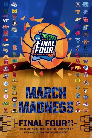 2019 Official NCAA Final Four March Madness Basketball Team Logos Print Poster