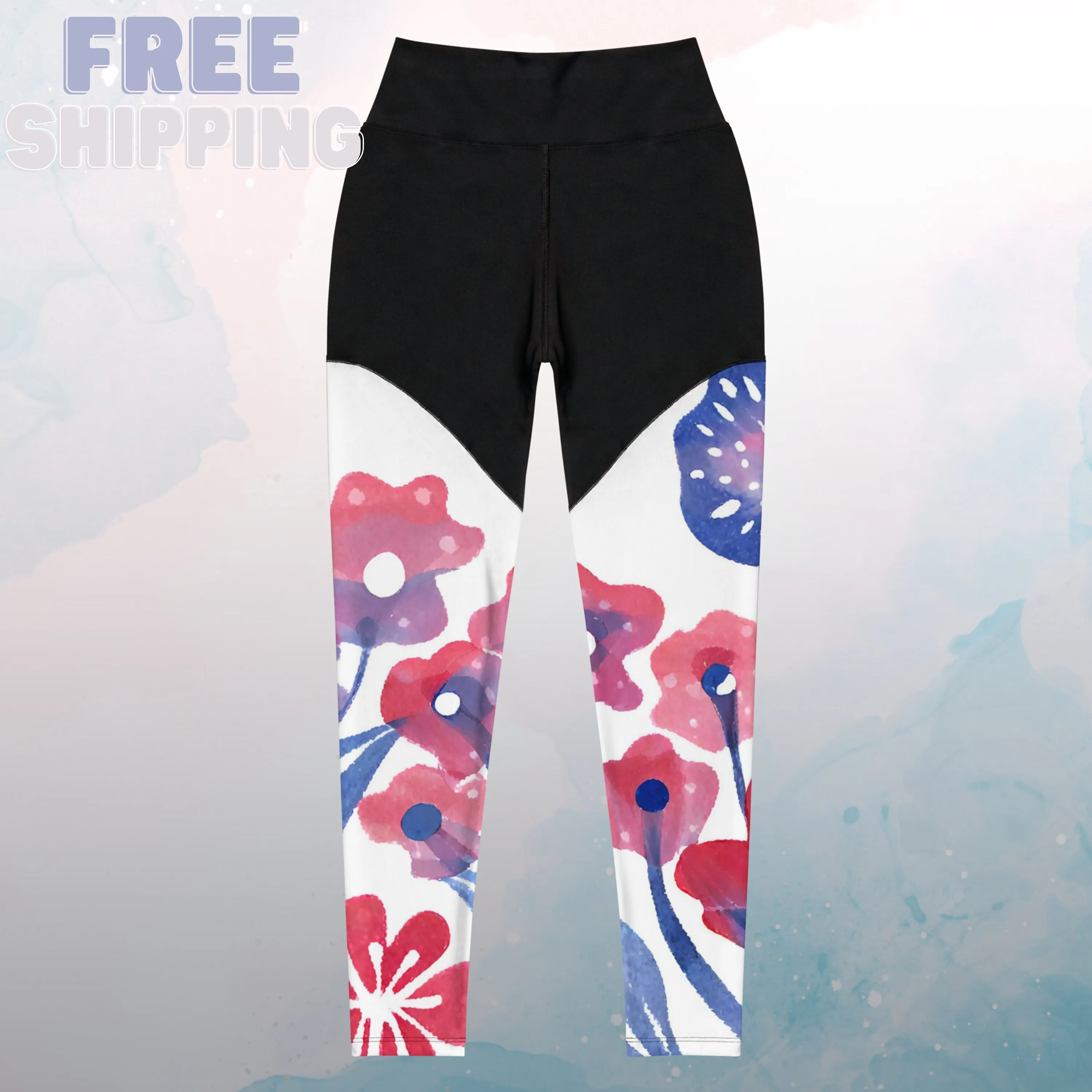 Abstract Patriotic Floral Pattern Sports Leggings