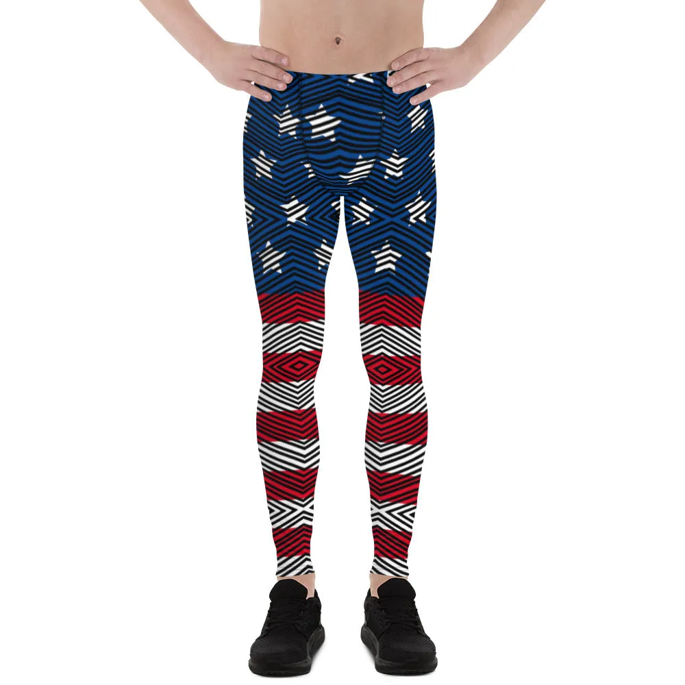 American Flag Striped Men's Leggings, US National Holiday Party Meggings Premium Tights-Made in USA/EU/MX