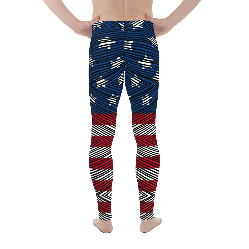 American Flag Striped Men's Leggings, US National Holiday Party Meggings Premium Tights-Made in USA/EU/MX