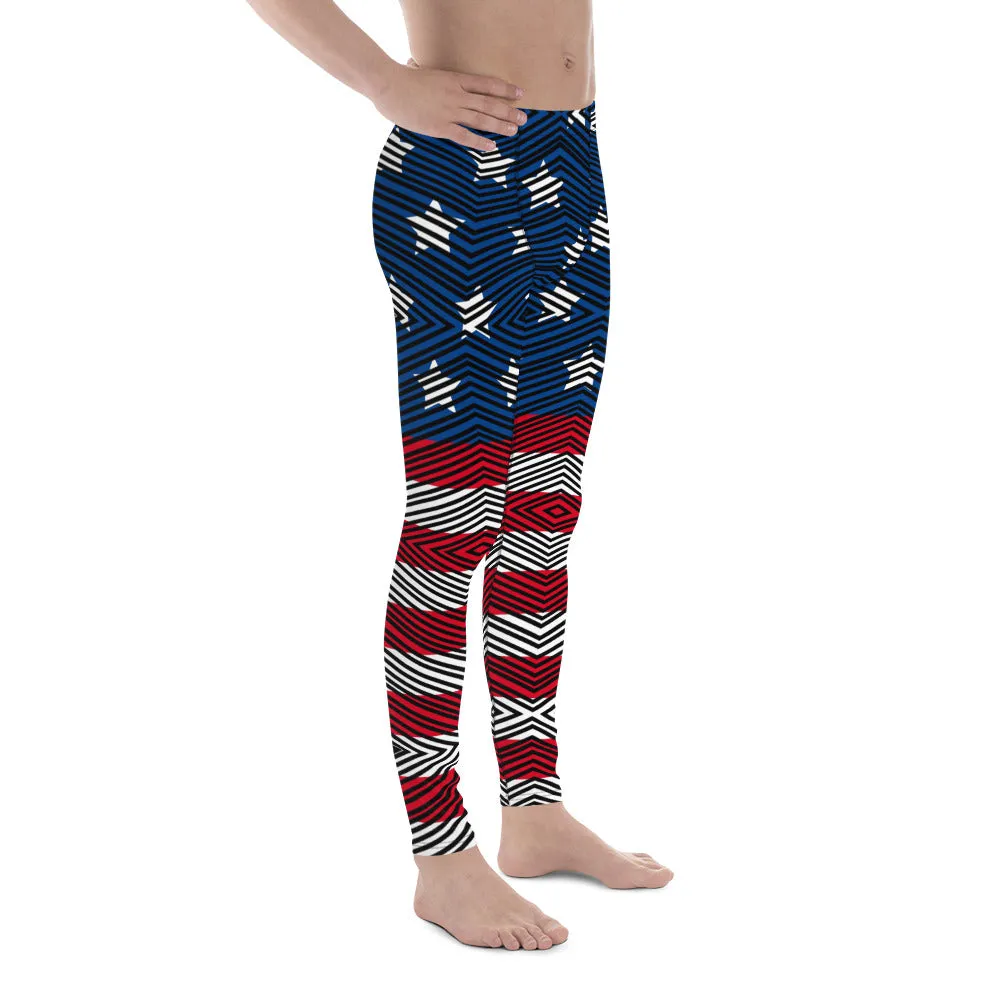 American Flag Striped Men's Leggings, US National Holiday Party Meggings Premium Tights-Made in USA/EU/MX