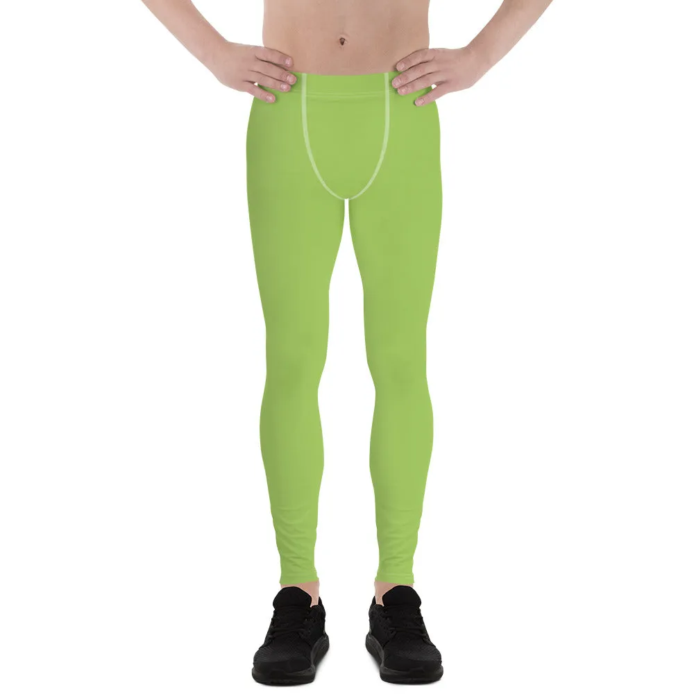 Apple Green Color Men's Leggings, Solid Color Green Premium Designer Men's Tight Pants - Made in USA/EU/MX