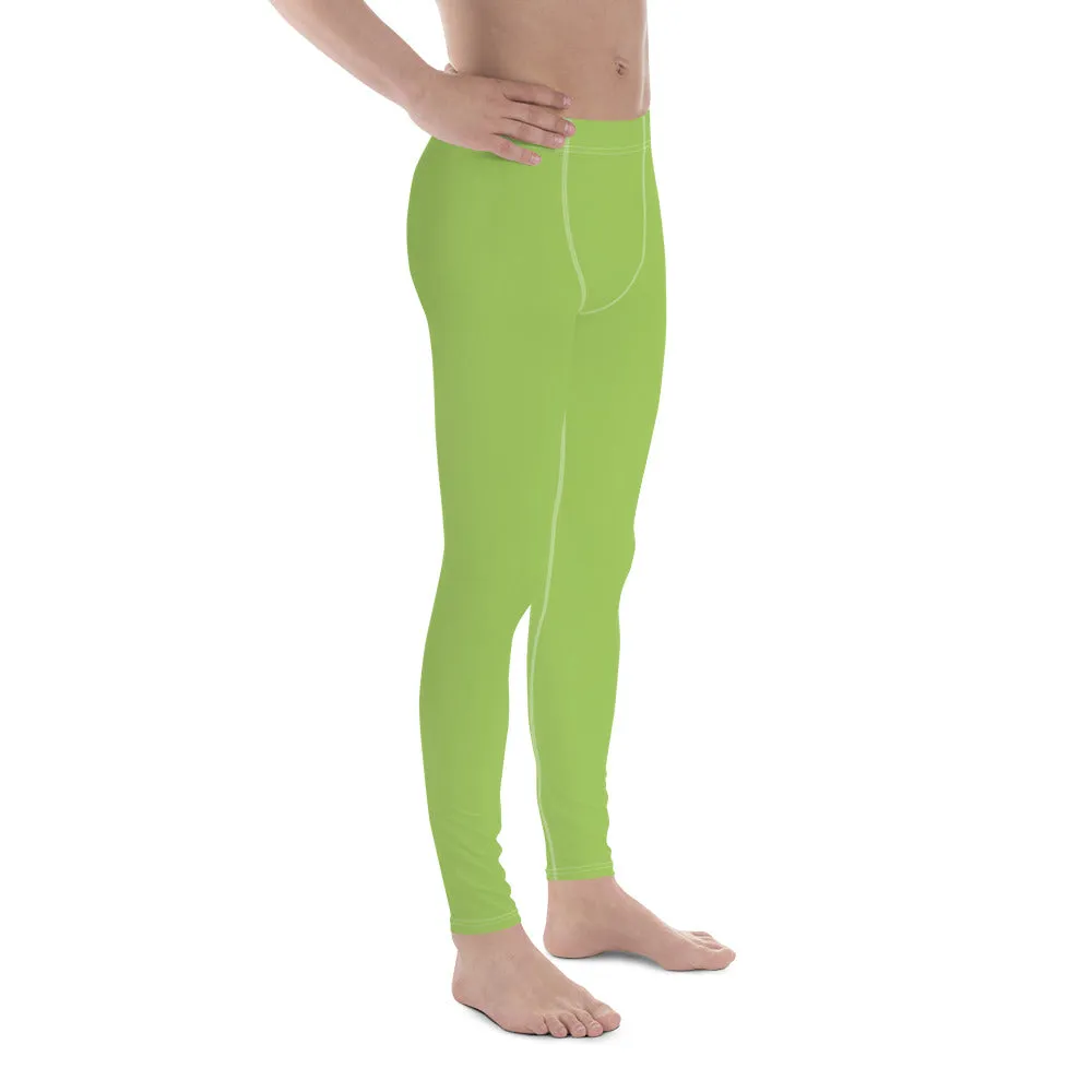 Apple Green Color Men's Leggings, Solid Color Green Premium Designer Men's Tight Pants - Made in USA/EU/MX