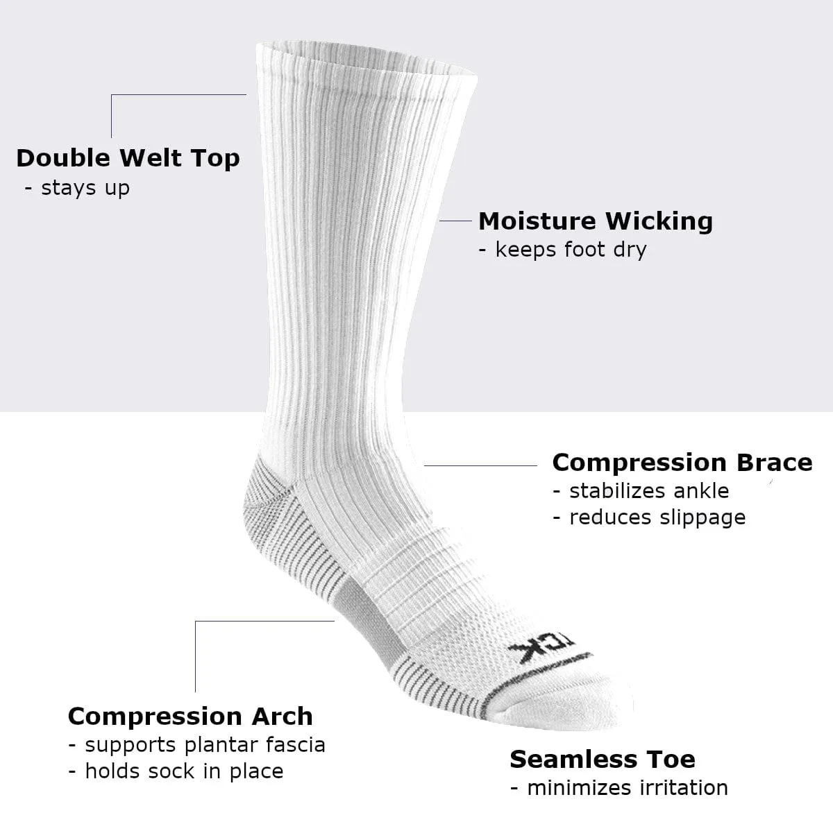 Athletic Sports Socks Crew Length 3-pack