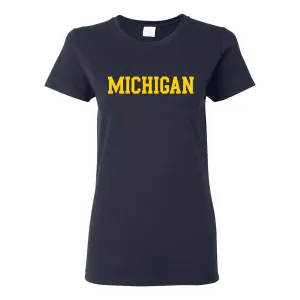 Basic Block University of Michigan Womens Basic Cotton Short Sleeve T Shirt - Navy