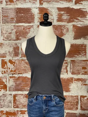 Basic V-Neck Jersey Tank in Charcoal