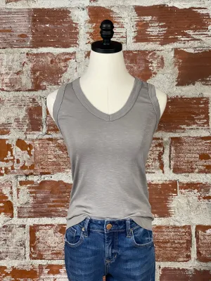 Basic V-Neck Jersey Tank in Grey