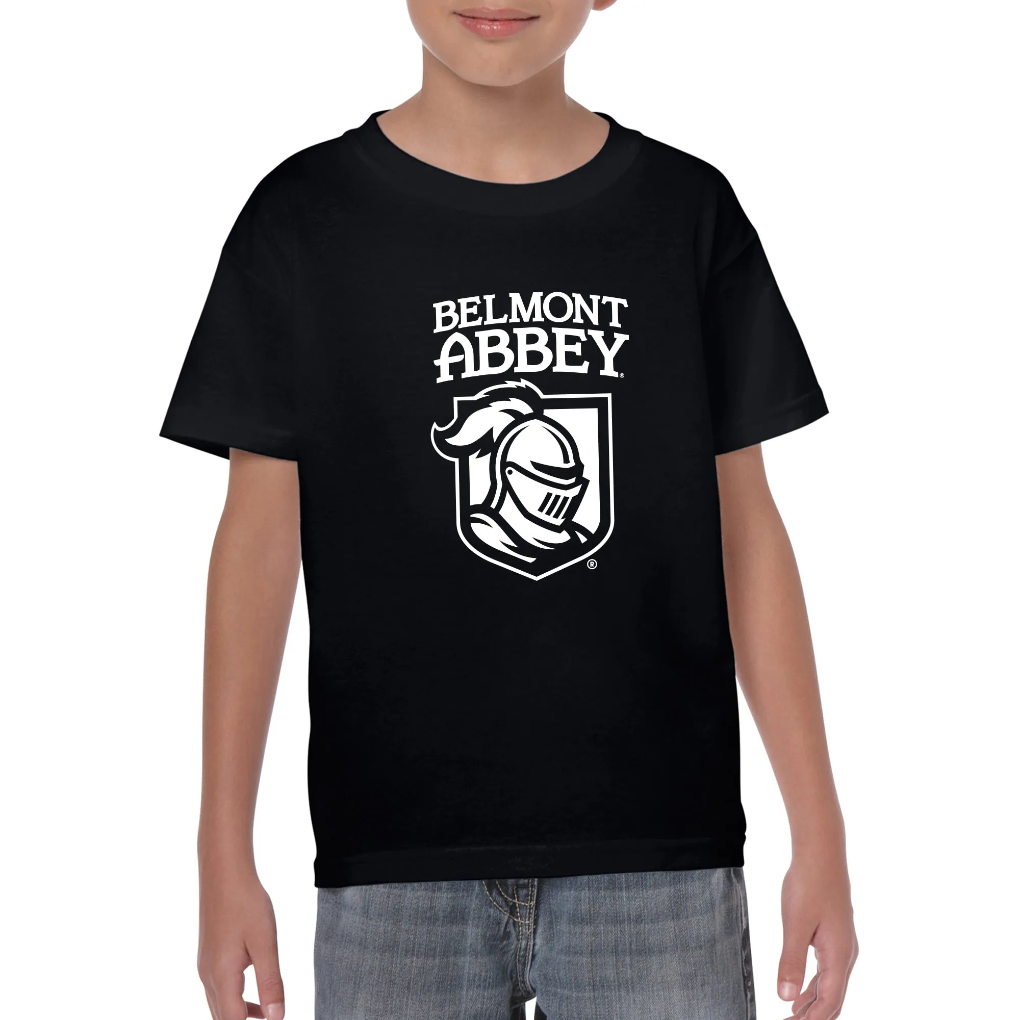 Belmont Abbey College Crusaders Arch Logo Youth Short Sleeve T Shirt - Black