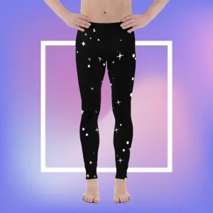 Best Black Starry Men's Leggings, Stars Pattern Meggings Compression Tights-Made in USA/EU/MX