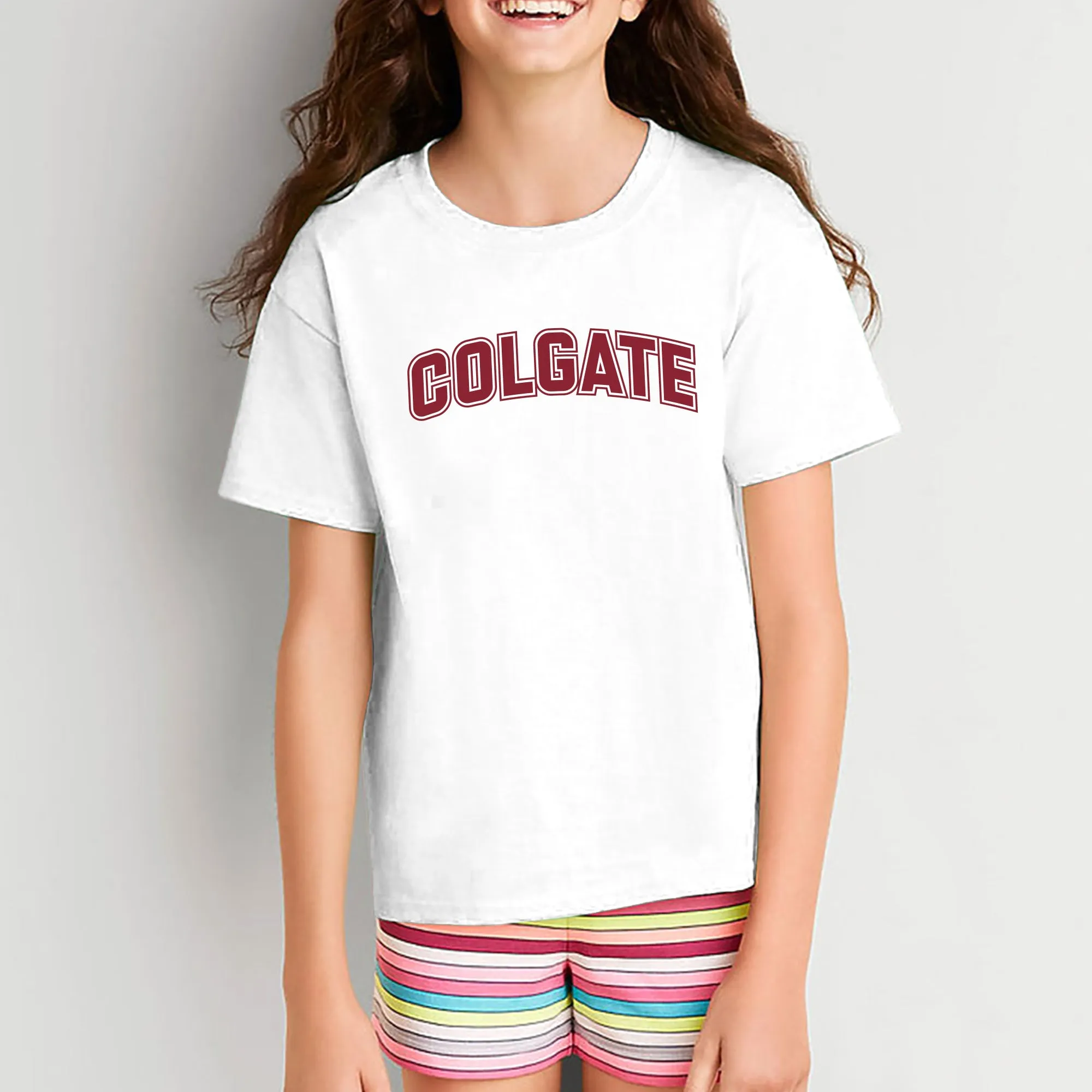 Colgate University Raiders Arch Logo Youth Short Sleeve T Shirt - White