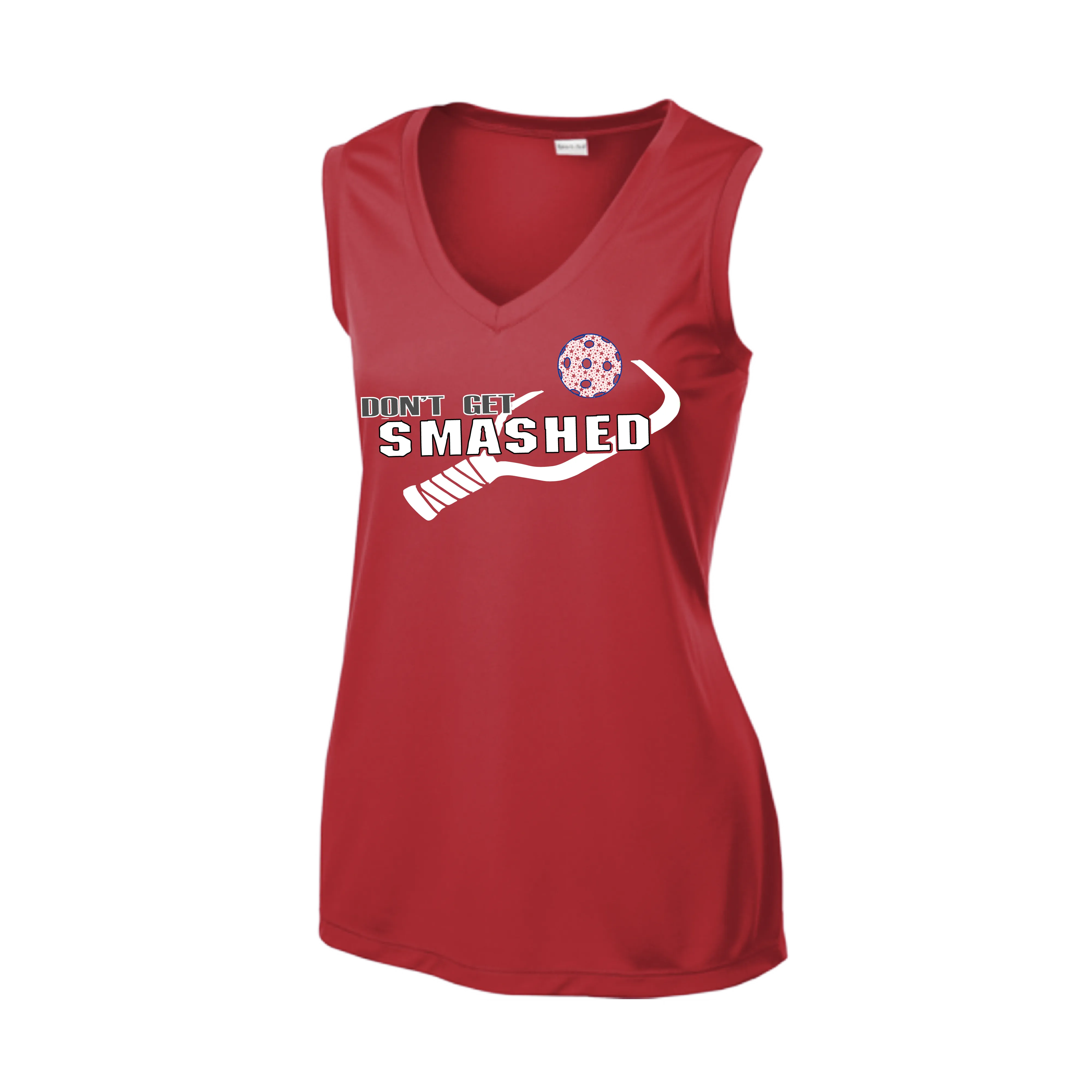 Don't Get Smashed With Pickleballs (Patriotic Stars) | Women’s Sleeveless Athletic Shirt | 100% Polyester