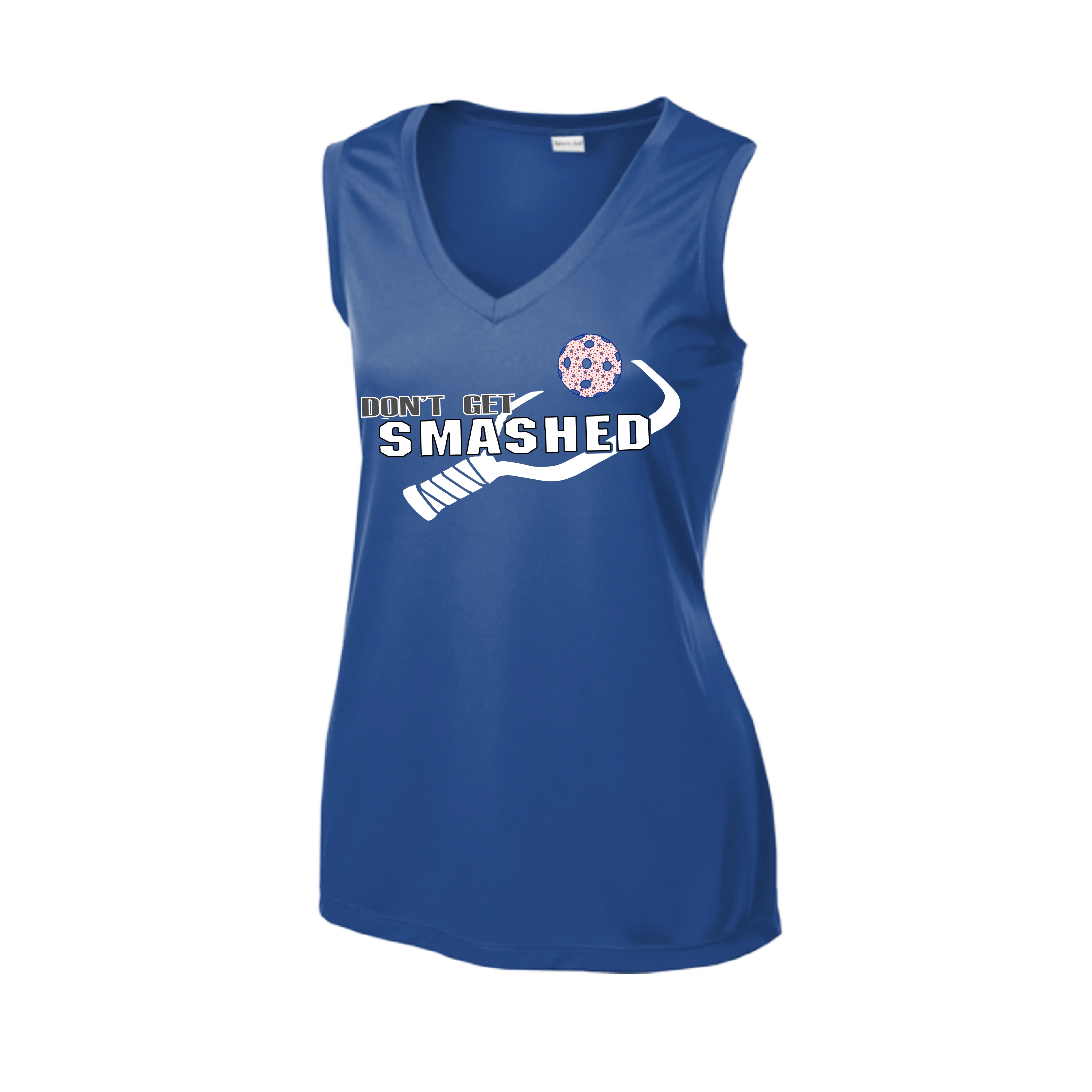 Don't Get Smashed With Pickleballs (Patriotic Stars) | Women’s Sleeveless Athletic Shirt | 100% Polyester