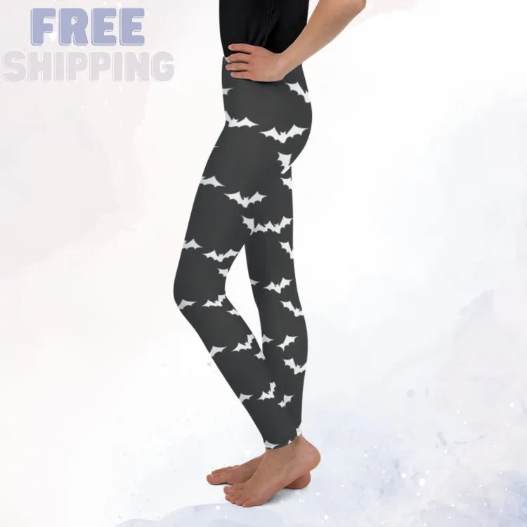 Grey and White Bats Halloween Costume Youth Teen Leggings