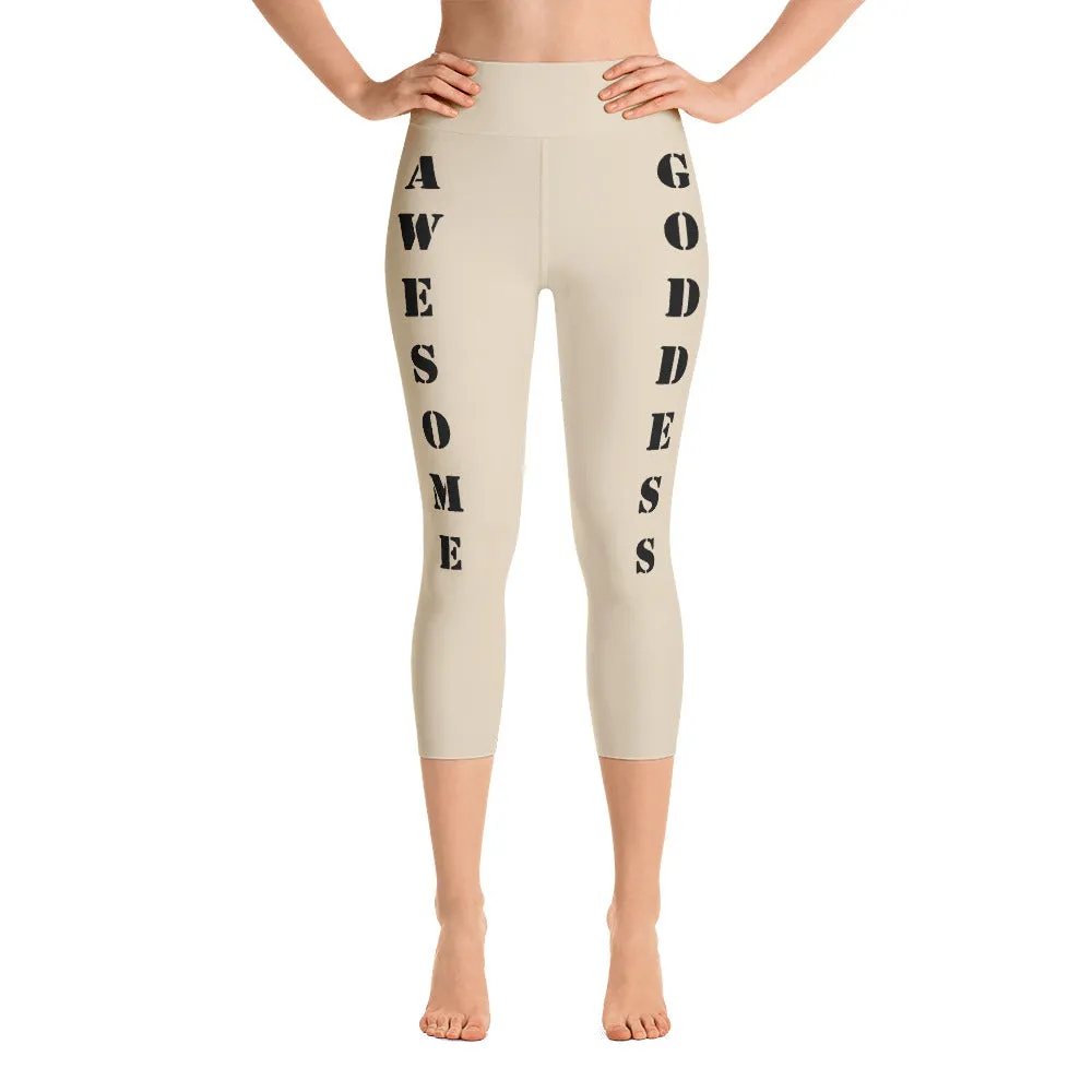 Our best viral leggings beige awesome goddess black letters