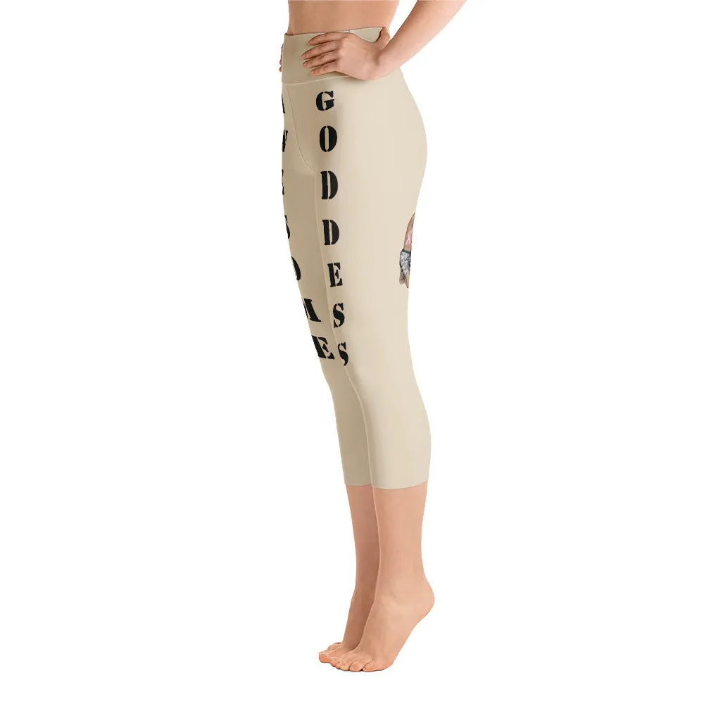 Our best viral leggings beige awesome goddess black letters