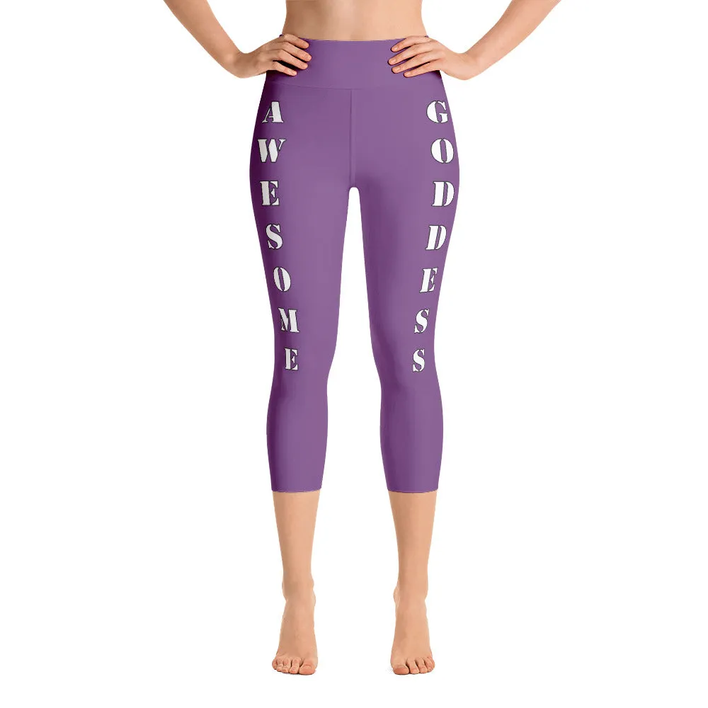 Our best viral leggings purple awesome goddess white letters