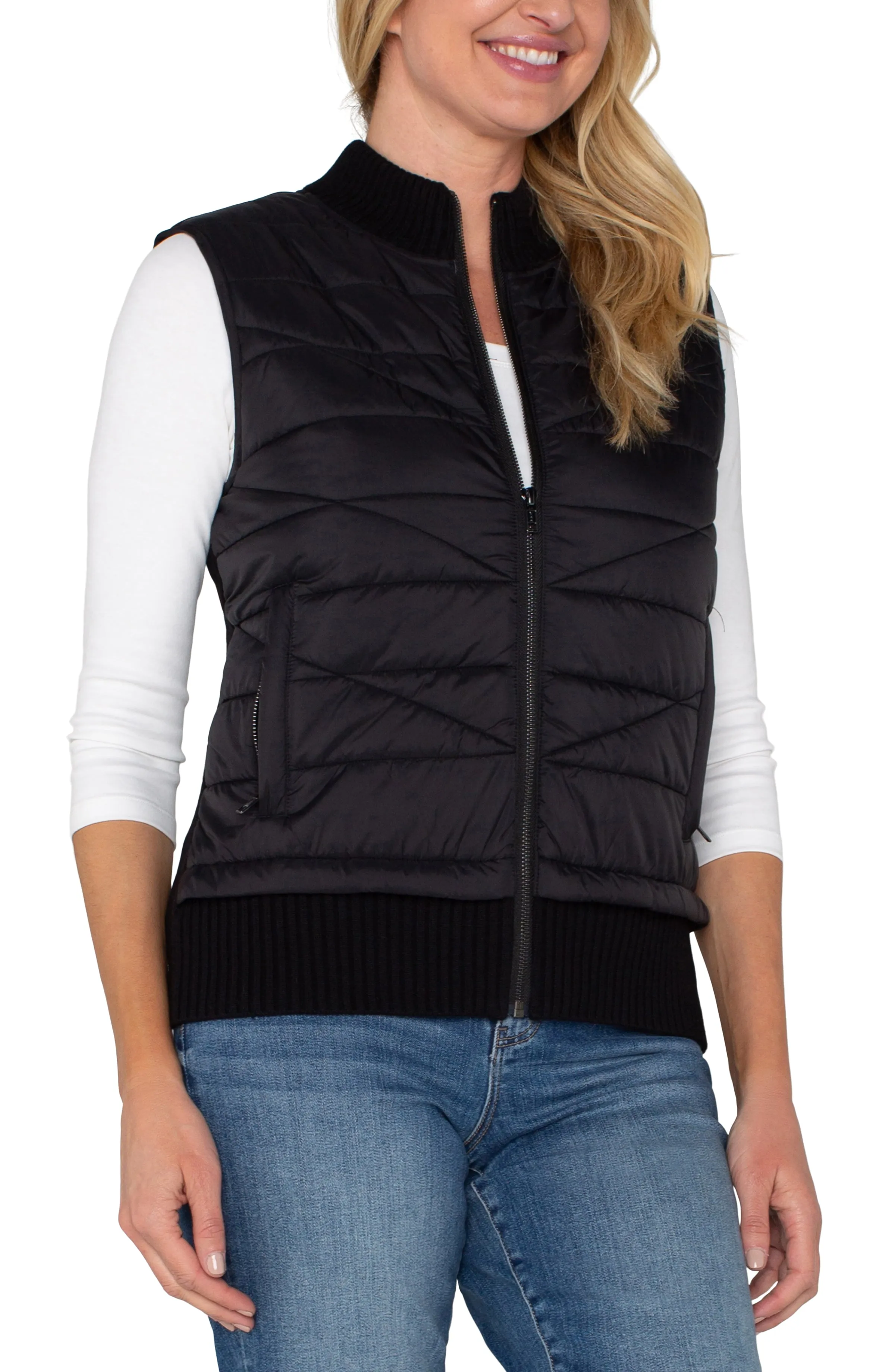 Quilted Petite Sleeveless Sweater Vest with Full Zip