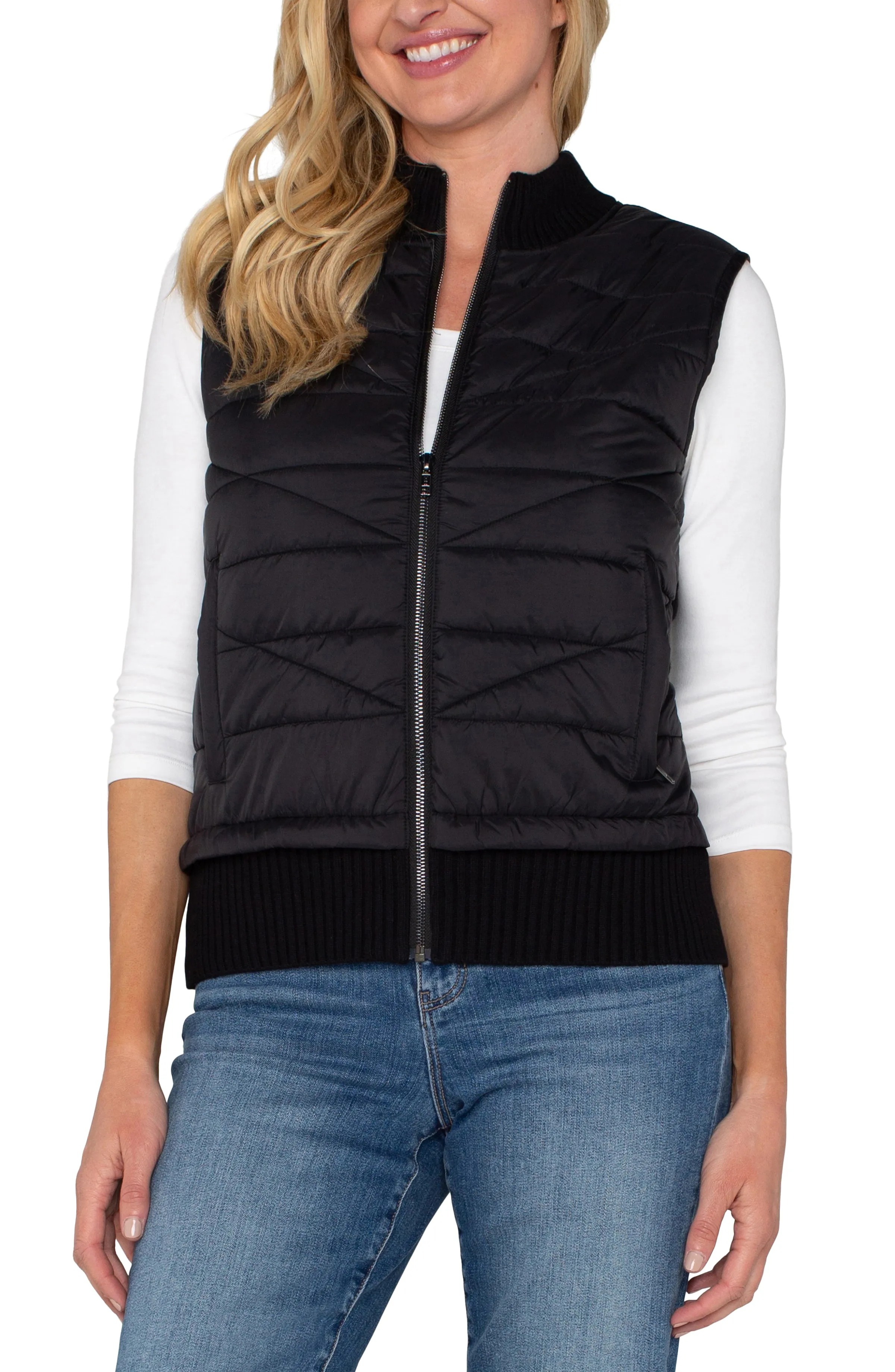 Quilted Petite Sleeveless Sweater Vest with Full Zip