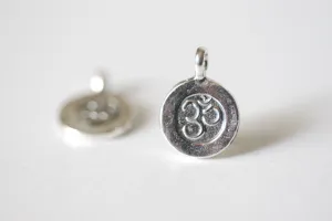 Sterling Silver Wholesale Spiritual Yoga Ohm Om Symbol Charm Tag, Silver Yoga Charm, Artisan organic meditation yoga art, 35