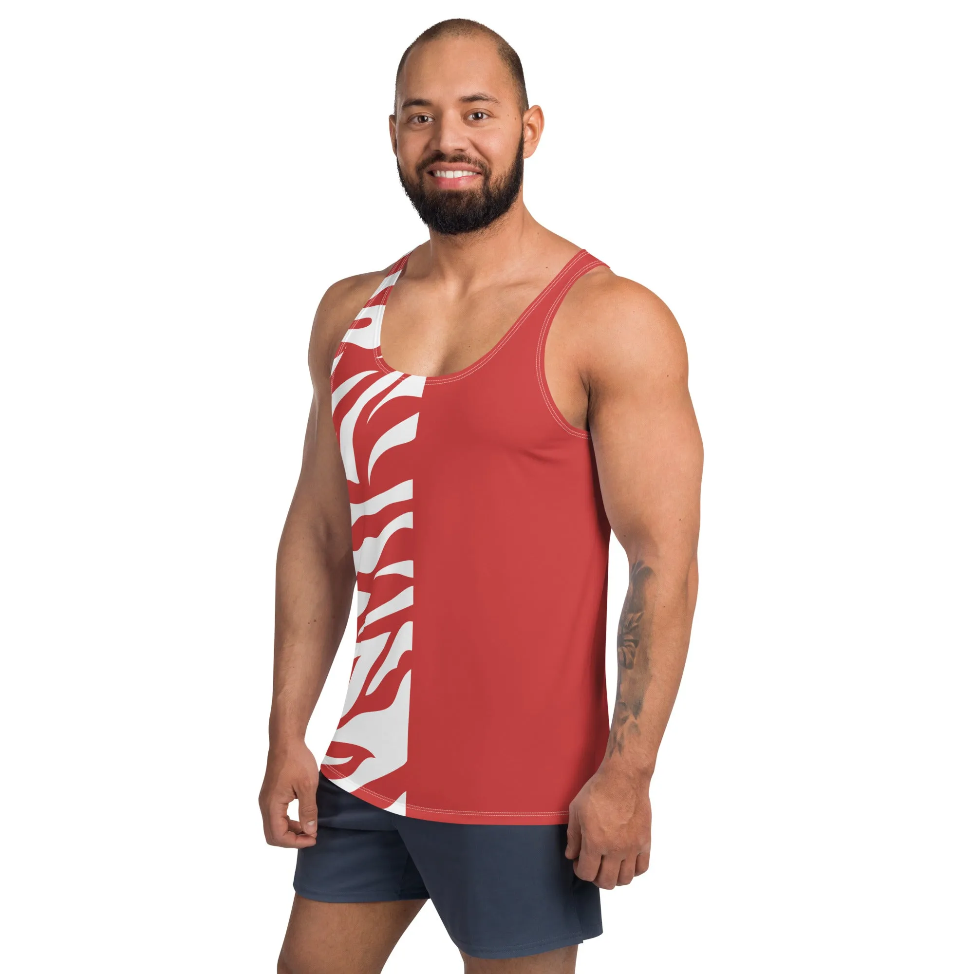 Unisex Tank Top Red and White Zebra Print