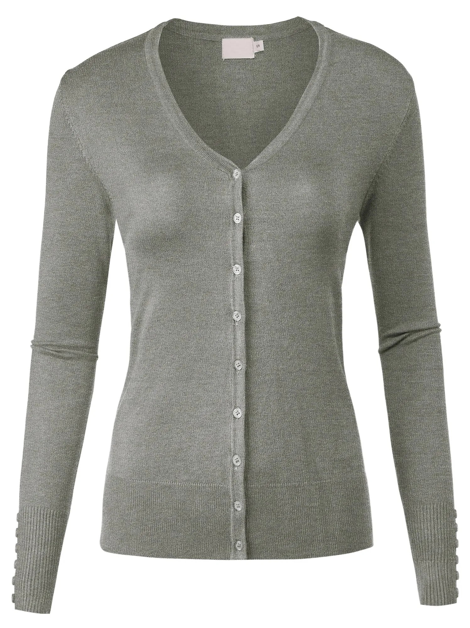 Women's Solid Button Down V-Neck Long Sleeve Knit Sweater Cardigan (FWC1030)